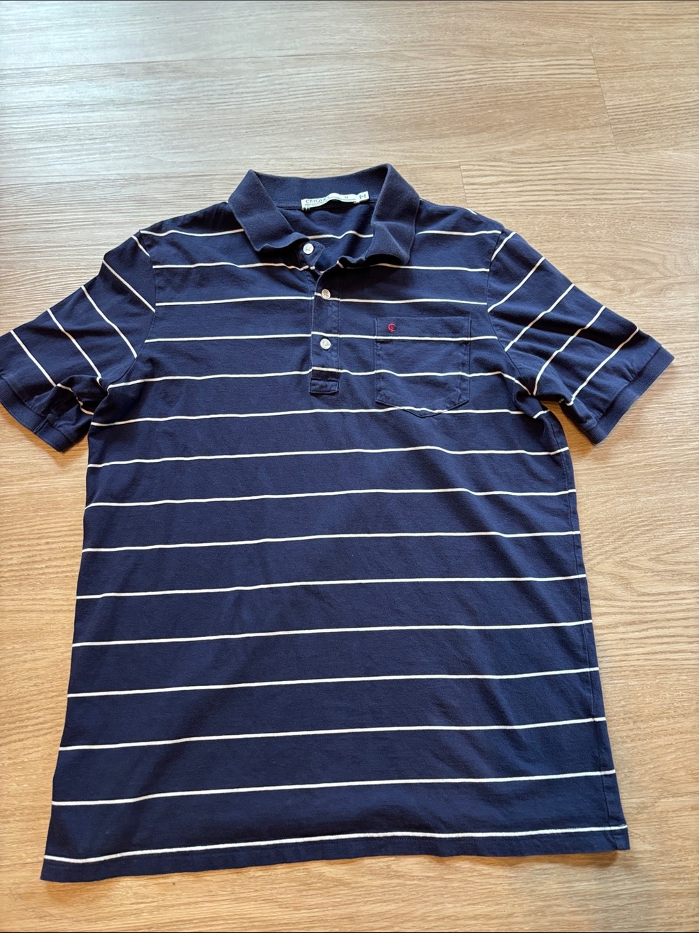 Criquet Men’s M Performance Slim Fit Striped Navy Polo 100% Organic Cotton Golf